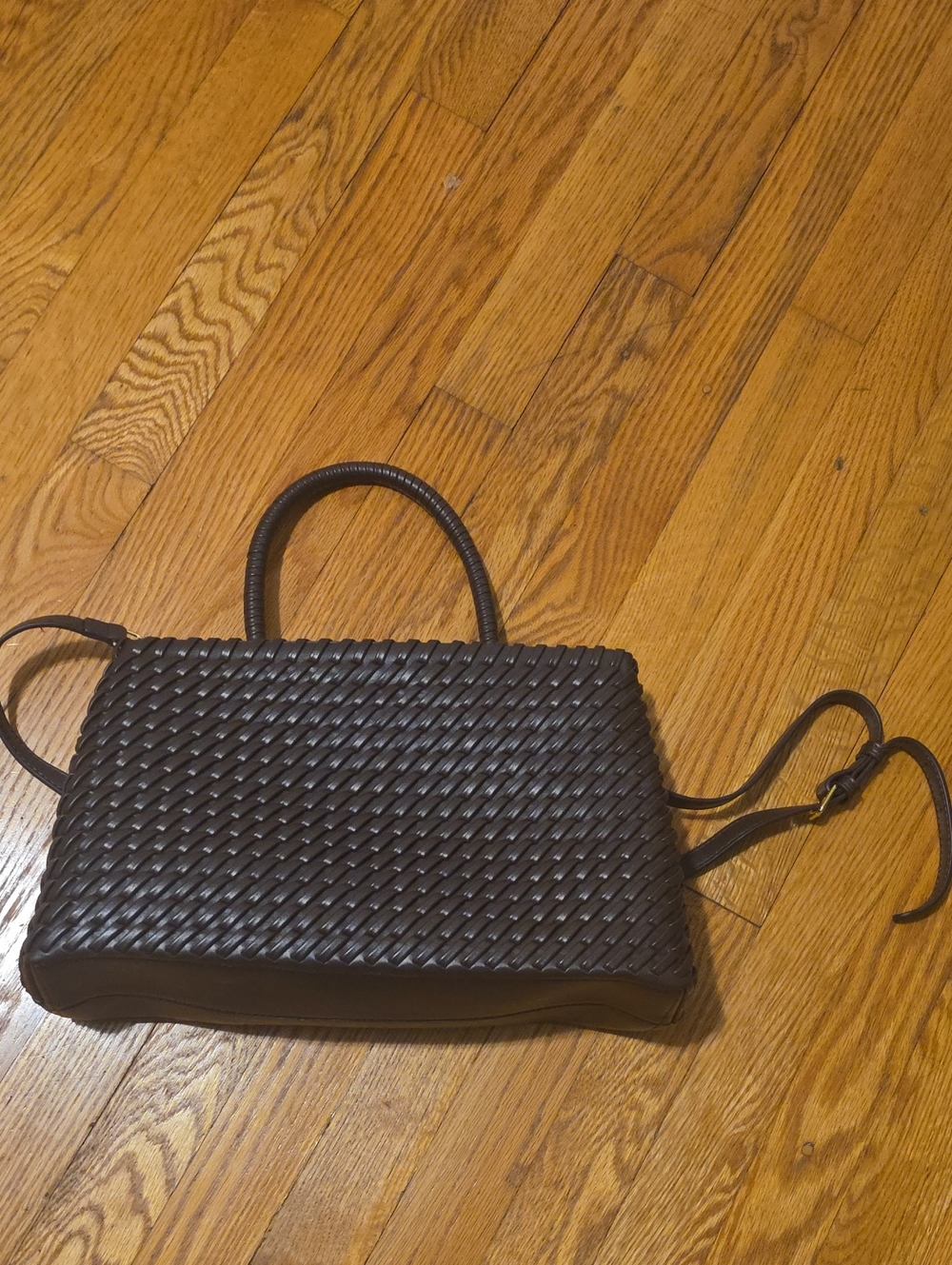 Woven Leather Tote Bag in Dark Brown - Classic Women's Handbag